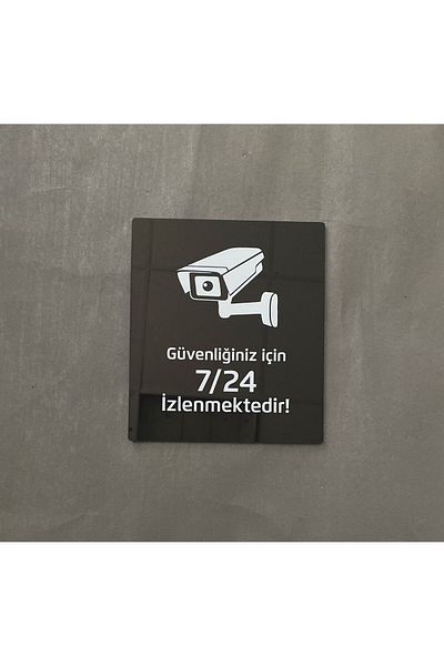Yönline Black Glossy Plexi 7\24 Monitored with Camera Warning Sign