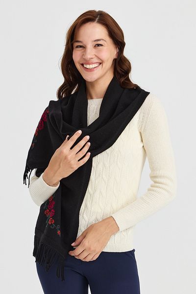 Desen Triko Tricotaj de damă, lână florală, camisol negru