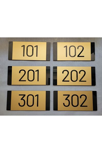 Yönline 6 Pieces Avangarde Gold Series Hotel Door Numbers with Self-Adhesive Practical Tape