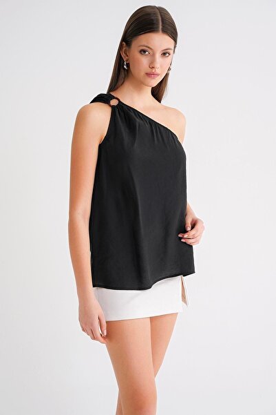 Mixray 4665 Women's Single Shoulder Strap Blouse Black