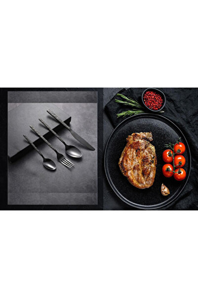 INNOVIO Set tacamuri premium INNOVIO, Inox 18/10 304, 16 piese, Maner elegant textura piatra, Negru