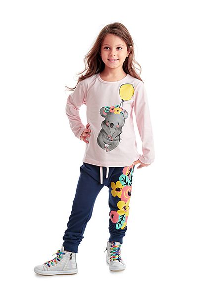 MSHB&G Girl's Koala Patterned Balloon T-shirt and Trousers Set - Winter