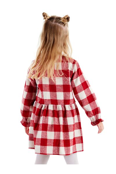 Denokids Black Rabbit Red Plaid Girls Elastic Dress with Sleeves