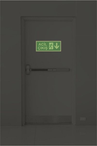 Yönline Phosphorescent Photoluminescent Foiled Downward Directional Exit Directional Sign 29X12 cm