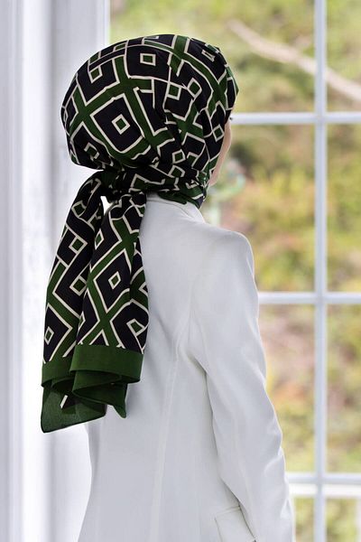Vissona Luxury Medina Silk - Γεωμετρικό σχέδιο, Σμαραγδένιο Πράσινο, 75x195 Kimarzamalı Moss Crepe Τύπος ραφής