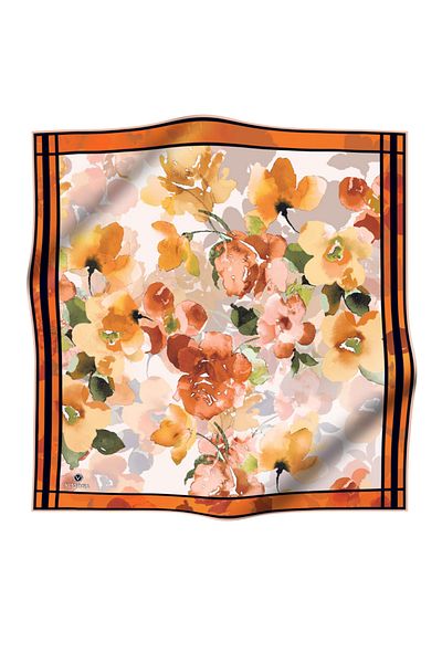 Vissona Twill Silk Water Dyed Πορτοκαλί-Χρυσό Φουλάρι 90x90 Φύτευση με σανίδα