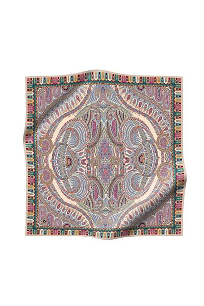 Vissona Φουλάρι Indigo Colored Twill Silk Etro με σχέδιο 90x90 - Σχήμα ραπτικής ραπτικής στο χέρι