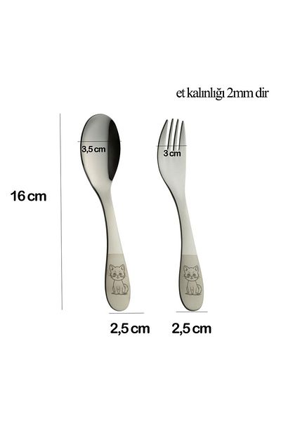 emze çocuk Children's Fork Spoon Set Titanium Plated Cat Pattern