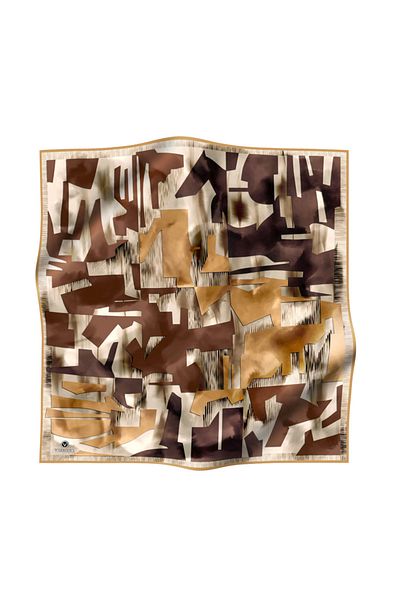 Vissona 100% mătase twill cu model geometric auriu - culoarea coajei de cafea lăptioasă 90x90 eșarfă formă de plantare: cusut manual