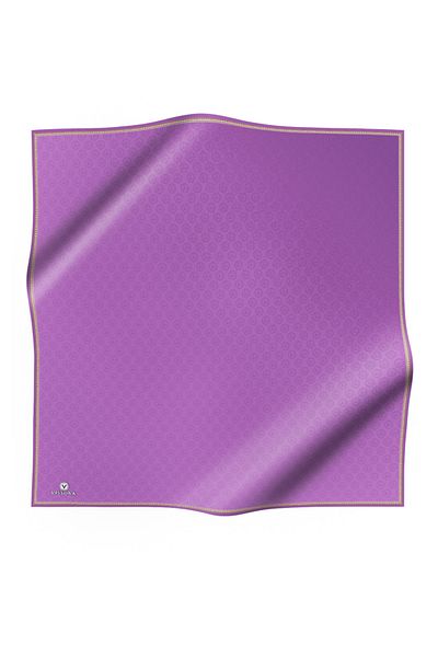 Vissona Μωβ Χρώμα 100% Twill Μεταξωτό Φουλάρι Φύτευση 90x90 Μοτίβο Μονόγραμμα