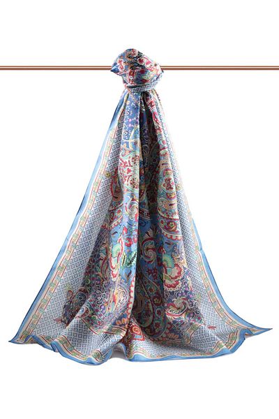 Vissona 100% Silk Etro Pattern Baby Blue - Σμαραγδένιο Πράσινο Σάλι