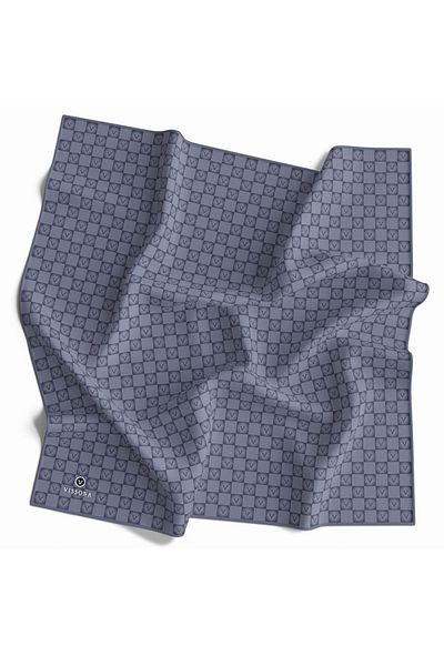 Vissona 100% Twill Silk Monogram με μοτίβο γκρι χρώμα 90x90 Σχήμα ραπτικής κασκόλ: Ράψιμο στο χέρι