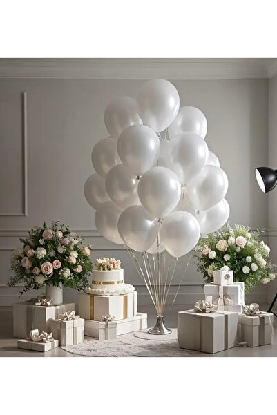 Deniz Party Store Metalik Balon 12" Inç Beyaz Renk 25 Adet Inci Beyazı