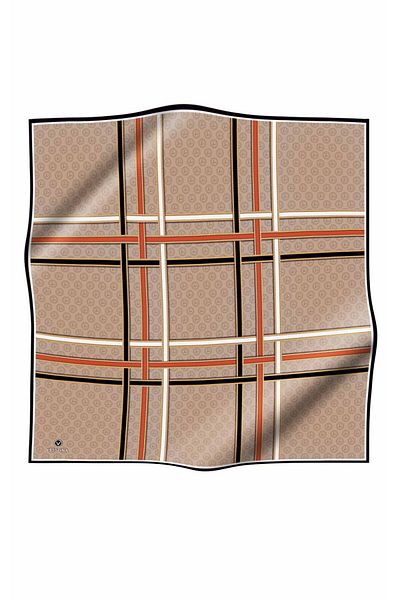 Vissona Μπεζ πιστόλι - 100% Twill Silk, Μονόγραμμα με χρυσή ρίγα 90x90 Φουλάρι ραμμένο