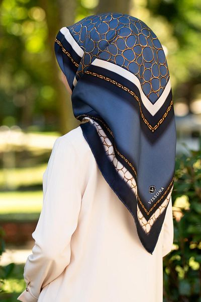 Vissona 100% Twill Silk Gold Ring Pattern Indigo - Σχήμα φούσκα 90x90 σε μπλε ναυτικό χρώμα Τοποθέτηση: Ράψιμο στο χέρι