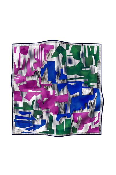 Vissona 100% Twill Silk Geometric Pattern Fuchsia - Saks Shell Πολύχρωμο 90x90 Σχήμα Ραπτικής Κασκόλ: Ράψιμο στο χέρι