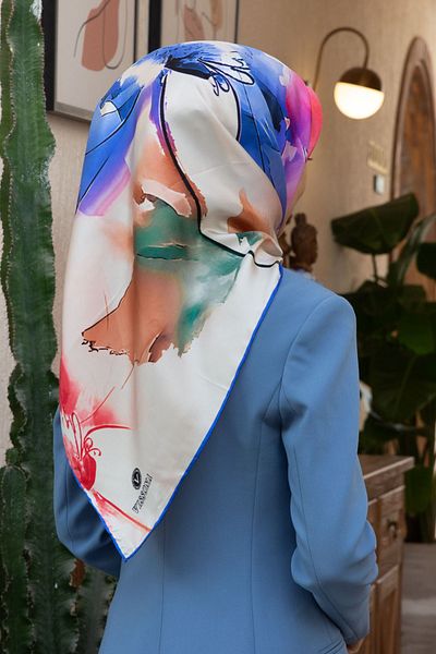 Vissona Twill Silk Watercolor Φουλάρι με λουλούδια 90x90
