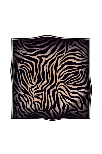 Vissona 100% Twill Silk Zebra Pattern Beige - Μαύρο Χρώμα 90x90 Σχήμα ραψίματος κασκόλ: Ράψιμο στο χέρι