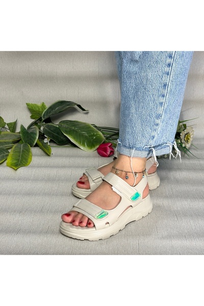 Flexter Women's Cream Thick Orthopedic Sole Velcro Sport Sandals