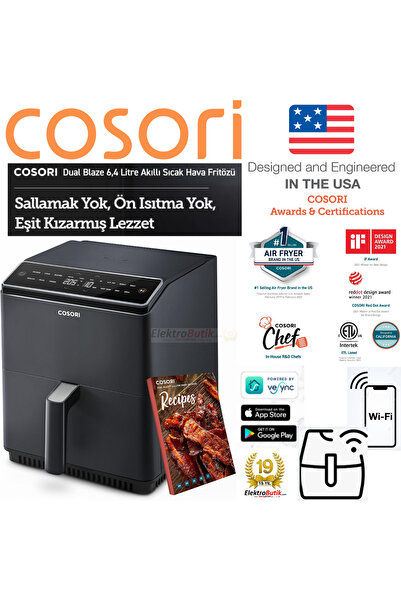 COSORI Dual Blaze Ikili Isıtma 6,4 Lt 1750 W Wifi Uygulama Destekli Dokunmati...