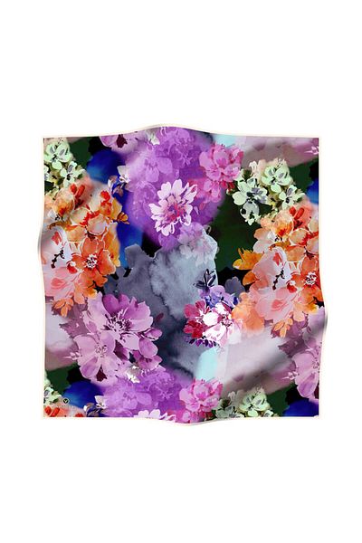 Vissona 100% Twill Silk Floral Pattern Cream - Πορτοκαλί χρώμα 90x90 Φουλάρι Σχήμα Ραπτικής: Ράψιμο στο χέρι