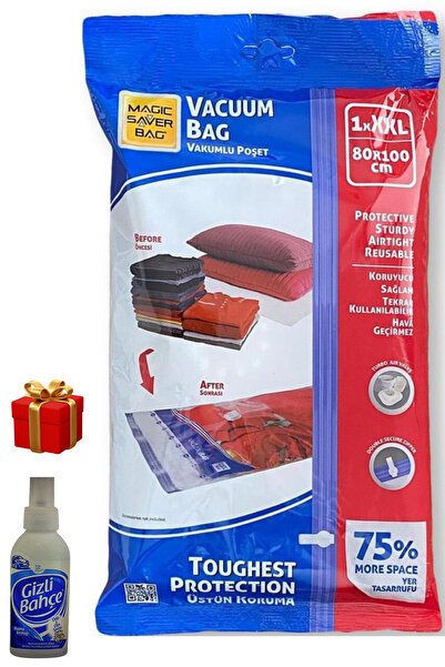 Magic Saver Bag (HEDİYELİ) Vakumlu Hurç Yorgan Hurcu Valiz Düzenleyici Düzenleyici Vakumlu Poşet 80*100 4 Adet