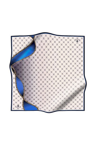 Vissona Twill Silk Chain Monogram Κρέμα και Σαξ Χρώμα 90x90 Φουλάρι Φύτευση