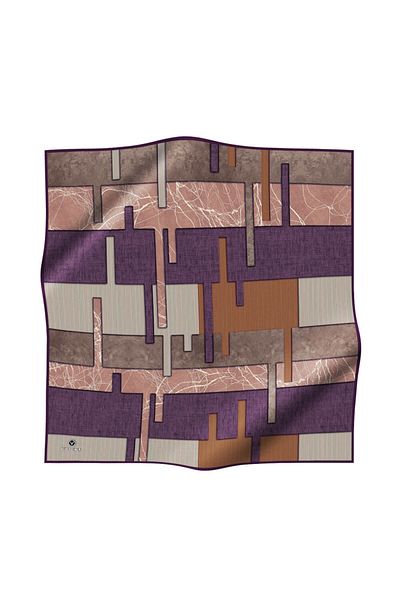 Vissona 100% Twill Silk Γεωμετρικό Σχέδιο Βαμμένο με δαμάσκηνο 90x90 Σχήμα Ραπτικής Κασκόλ: Ράψιμο στο χέρι