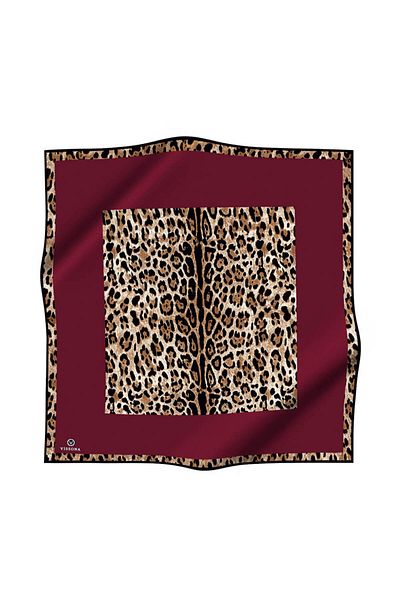 Vissona 100% Twill Silk Leopard Pattern Claret Red Χρώμα 90x90 Σχήμα ραψίματος κασκόλ: Ράψιμο στο χέρι