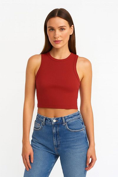 ablukaonline Women's Basic Rib Fabric Crop Tank Top Red