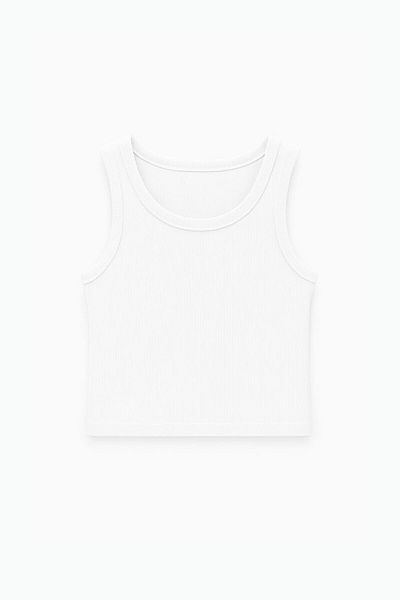 ablukaonline Women's Basic Rib Fabric Crop Tank Top White