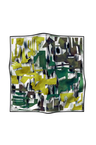Vissona 100% Twill Silk Geometric Pattern Yellow - Benetton Green Colored 90x90 Σχήμα ραπτικής κασκόλ: Ράψιμο στο χέρι