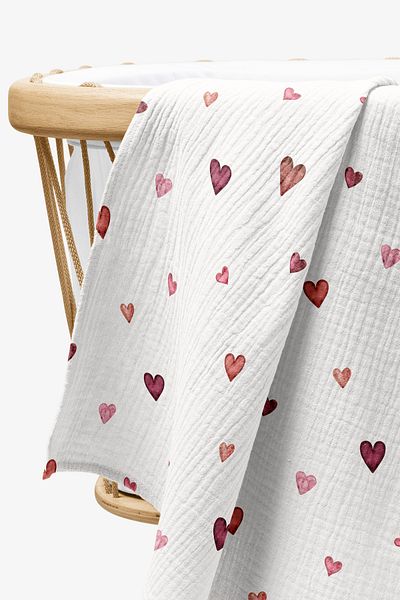 fevale 4 Layer Muslin Blanket - Red Heart Patterned Baby Blanket - Four Layer Muslin 100x110 Cm