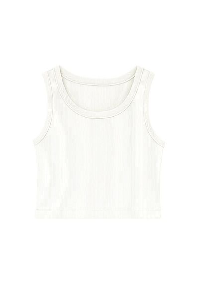 ablukaonline Women's Basic Rib Fabric Crop Tank Top Ecru