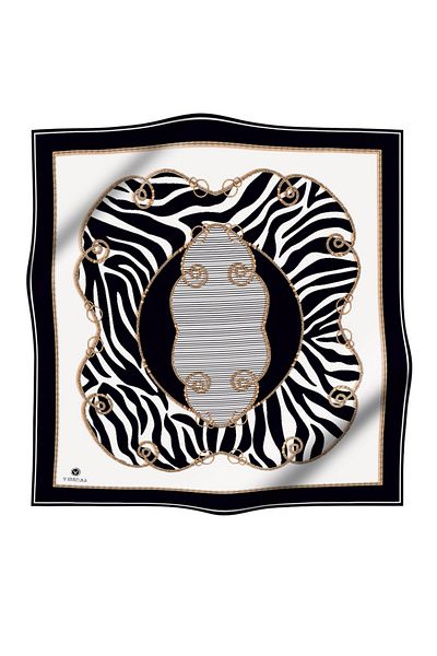 Vissona 100% Twill Silk Chain and Zebra Pattern Cream - Μαύρο Χρώμα 90x90 Φουλάρι Σχήμα Ραπτικής: Ράψιμο στο χέρι