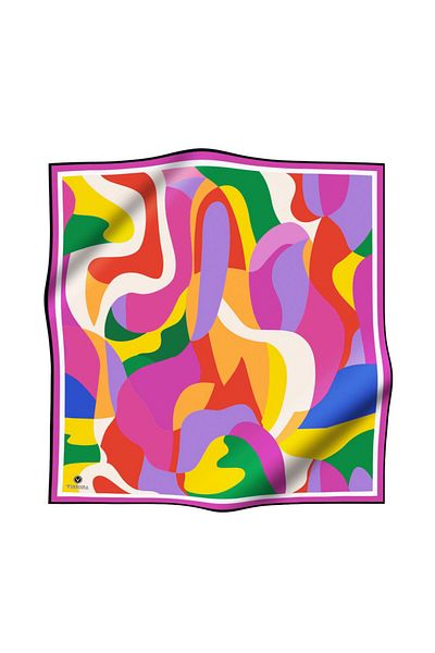 Vissona 100% Twill Silk Γεωμετρικό Σχέδιο Φούξια Χρώμα 90x90 Φουλάρι Σχήμα Ραπτικής: Ράψιμο στο χέρι