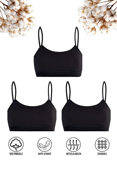 ÖZKAN underwear Özkan 42324 - Гъвкав и удобен сутиен за тренировки от памучно трико за момичета, 3 бр.