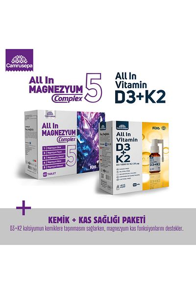 Camrusepa All in Vitamin D3+K2 + All in Magnesium Complex 5 |   Advantageous Pack of 2
