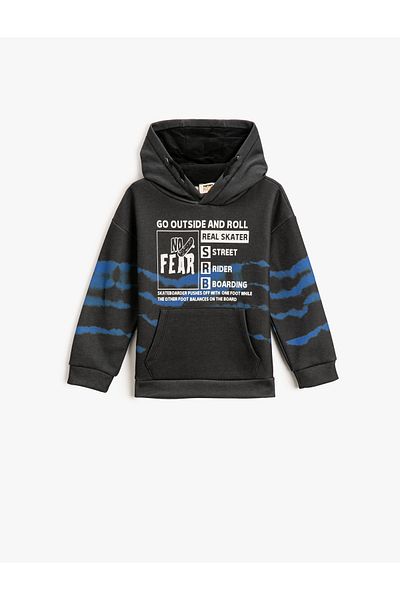 Koton Printed Hooded and Pocket Sweatshirt