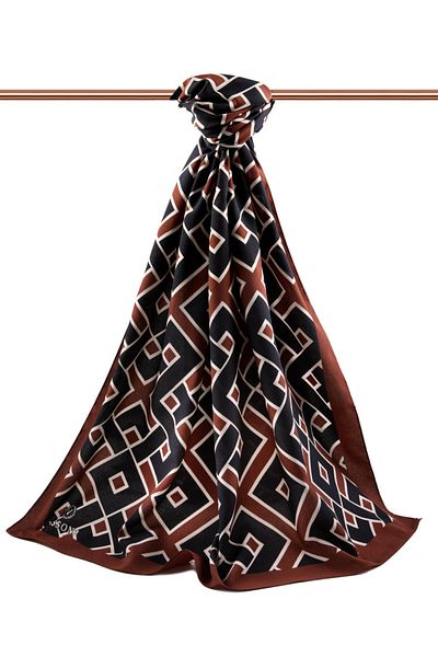 Vissona Luxury Medina Silk - Γεωμετρικό σχέδιο, Βουργουνδία Χρώμα, 75x195 Ανθεκτικό σε ρυτίδες Σάλι Moss Crepe Τύπος ραφής Italian DI