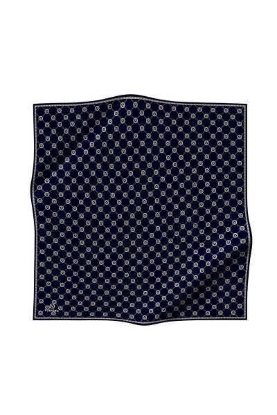 Vissona Μπλε Navy Twill Silk Φουλάρι - Μοτίβο μονόγραμμα