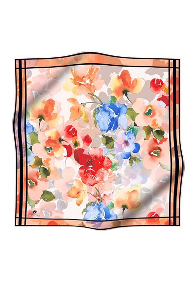 Vissona 100% Twill Silk Water Dyed Flower Patterned Salmon - Κόκκινο Χρώμα 90x90 Φουλάρι Σχήμα Ραπτικής: Ράψιμο στο χέρι