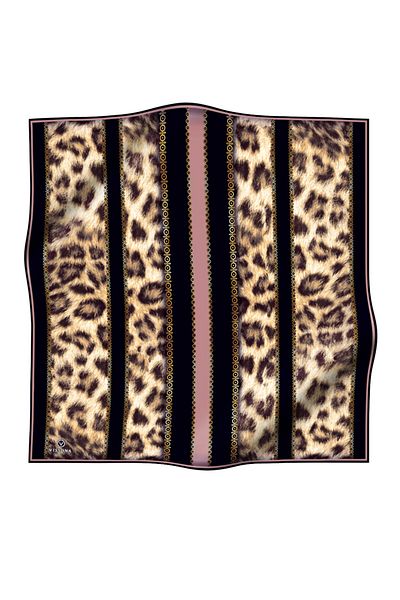 Vissona Twill Silk Leopard Pattern Powder - Μαύρο κασκόλ Ράψιμο σε σχήμα Ράψιμο στο χέρι
