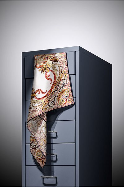 Vissona 100% Σατέν Μετάξι Σα scarf με σχέδιο Ναυτικό Μπλε - Χρυσό