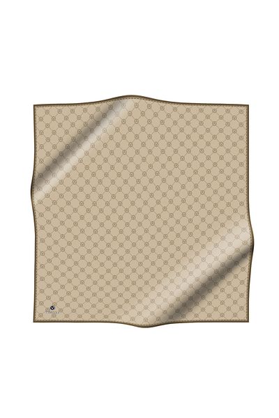 Vissona Μπεζ Μονόγραμμα με μοτίβο 100% Twill 90x90 Κασκόλ - Ράψιμο στο χέρι