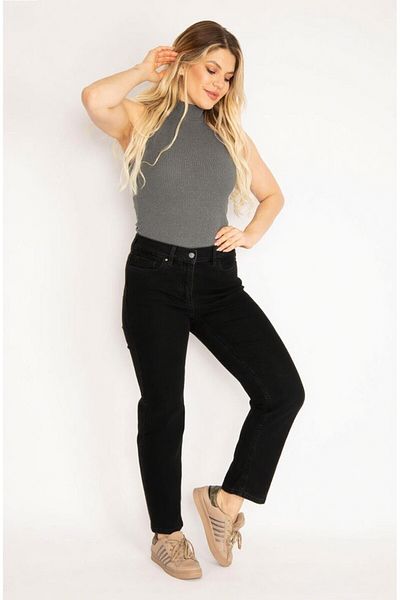 Şans Women's Plus Size Black, Back Pocket Stitching Detail, High Waist 5 Pocket Jeans 65N39006