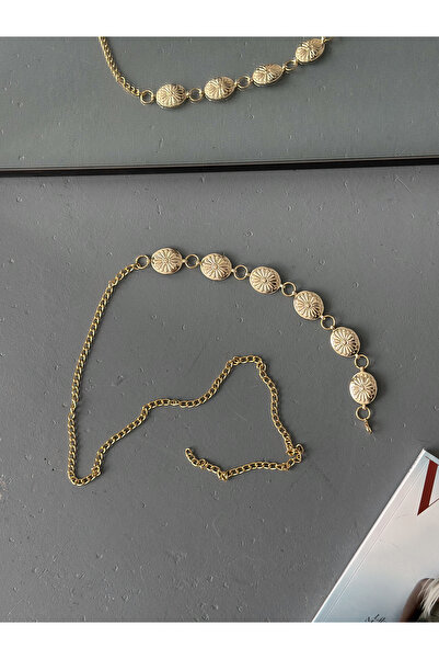 coaksco Curea de damă cu lanț de aur cu plăci florale