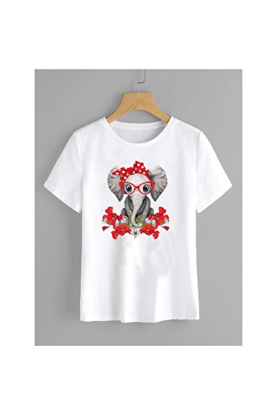 CLASSY.MODA Μπλουζάκι με λευκό εμπριμέ Oversize Single Jersey - Crew Neck, κο...