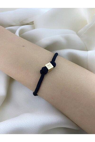 Amoure Gold Unisex Ayarlanabilir Küp İpli Harf Bileklik 14 Ayar