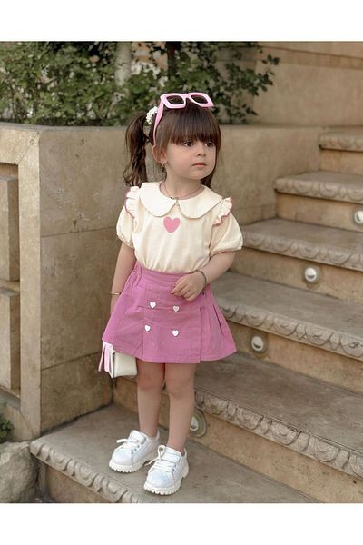 Çamur Kids Heart Embroidery Skirt Suit